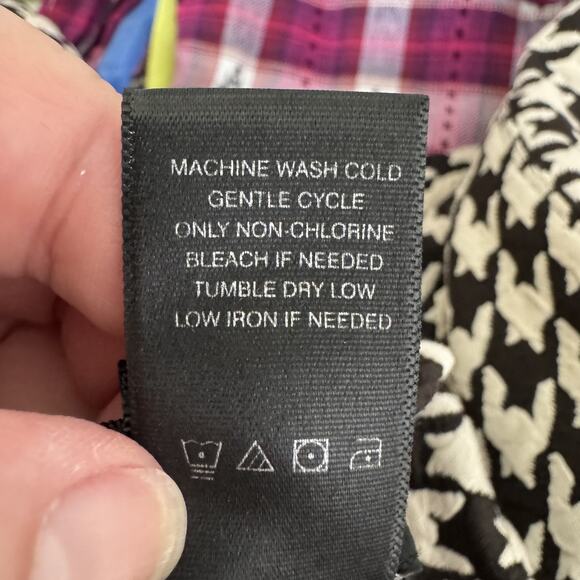 Ali Miles Top Womens Medium Black White Houndstooth Bell Sleeve Artsy Langenlook - Picture 6 of 11